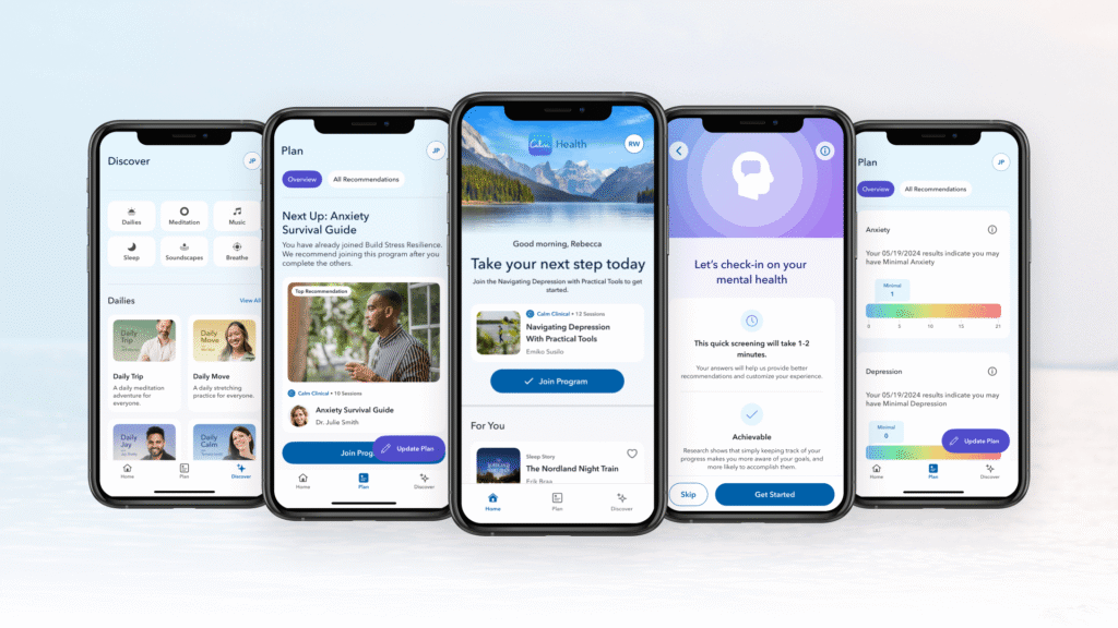 calm health product screens