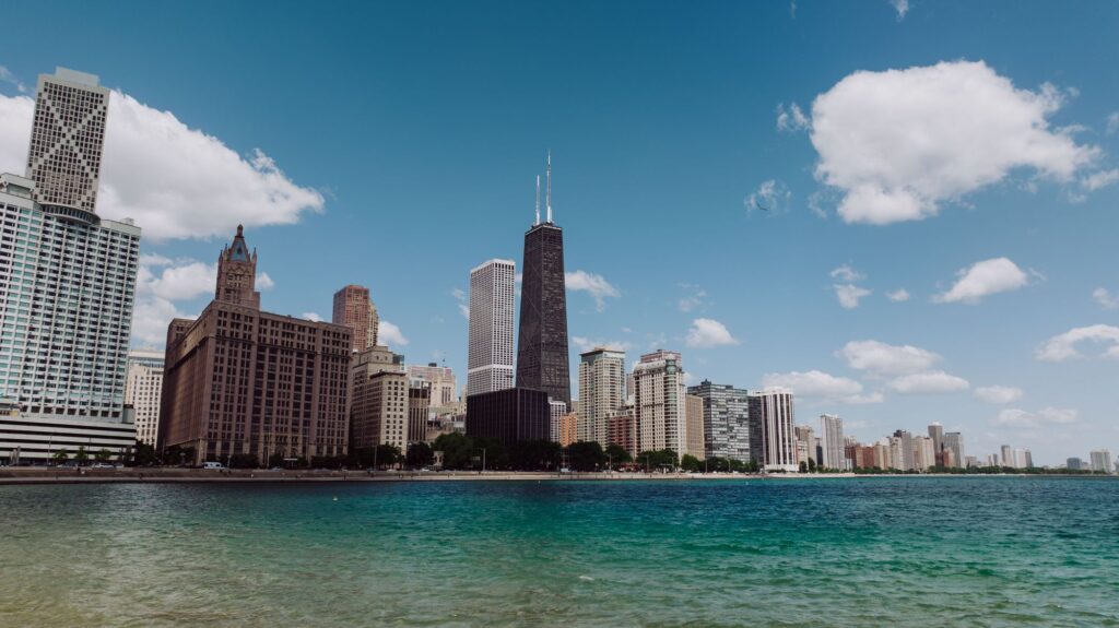 Chicago skyline on the Lake Michigan shore